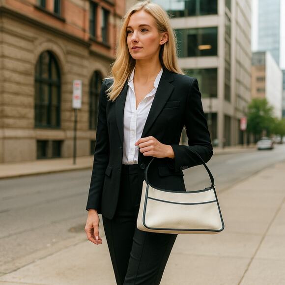 Brighton Cream Leather Handbag with Black Trim – Modern Business & City Chic - Picture 1 of 4